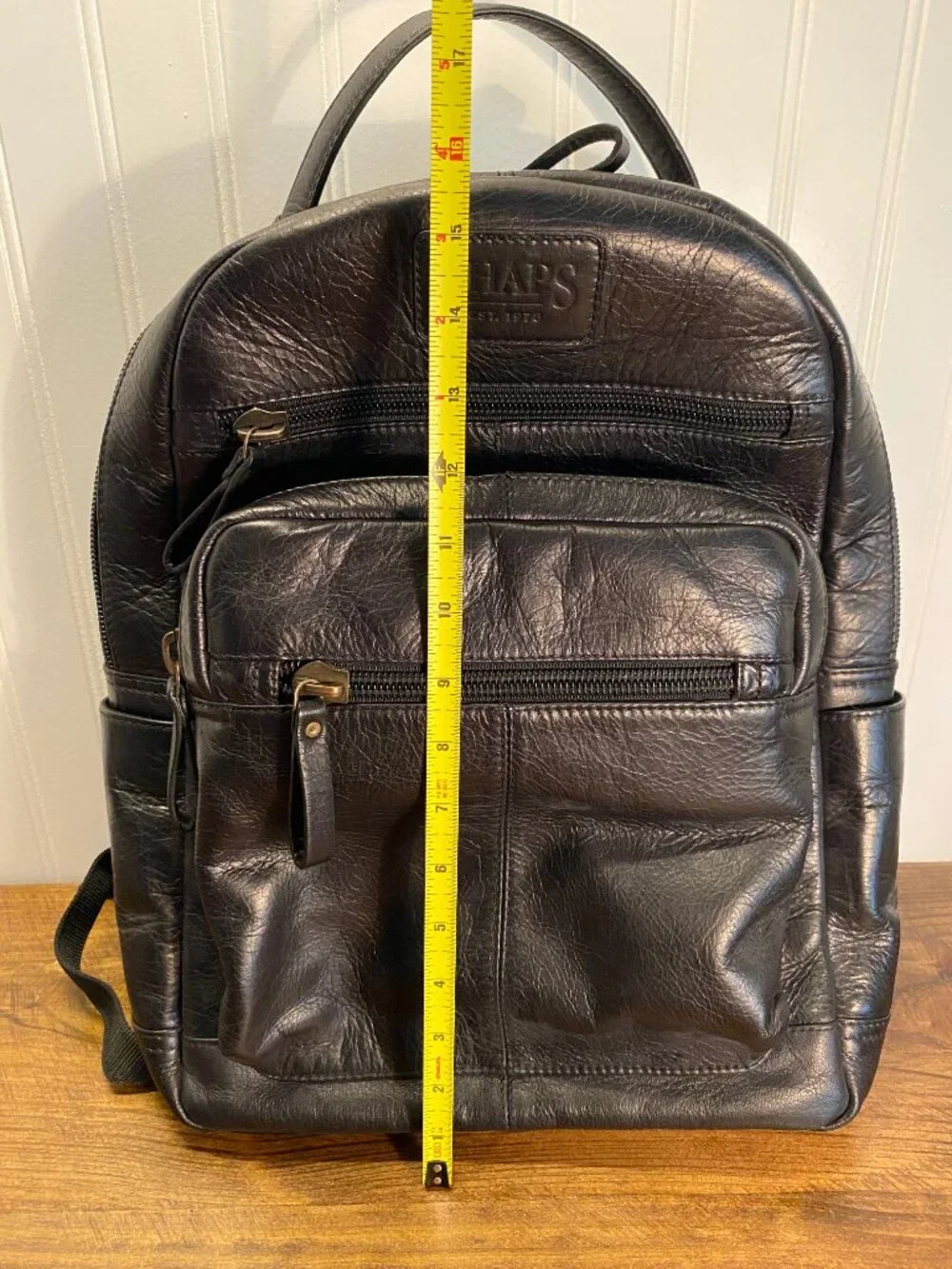 CHAPS Genuine Leather Backpack - Black Multi Pocket Travel Laptop School Bag